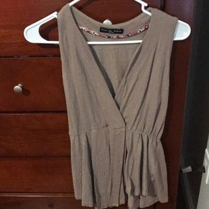 Beige V-Neck Sleeveless Peplum